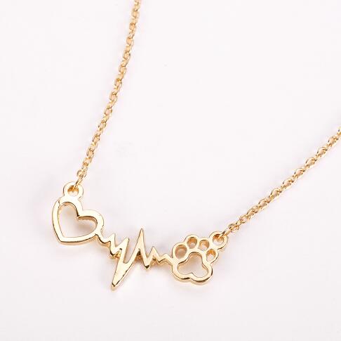 Pets Dogs Footprints Paw Heart Love Chain Necklace