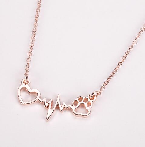 Pets Dogs Footprints Paw Heart Love Chain Necklace