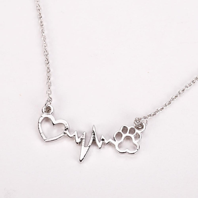 Pets Dogs Footprints Paw Heart Love Chain Necklace