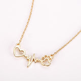 Pets Dogs Footprints Paw Heart Love Chain Necklace