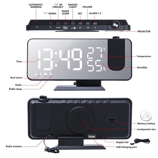 180 Degree Ceiling Wall Protection Alarm Clock