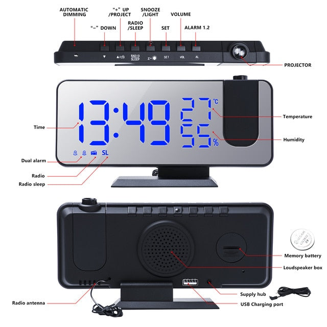 180 Degree Ceiling Wall Protection Alarm Clock