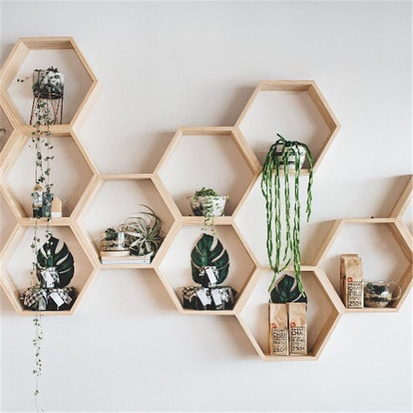 Floating Hexagon Wall Shelves