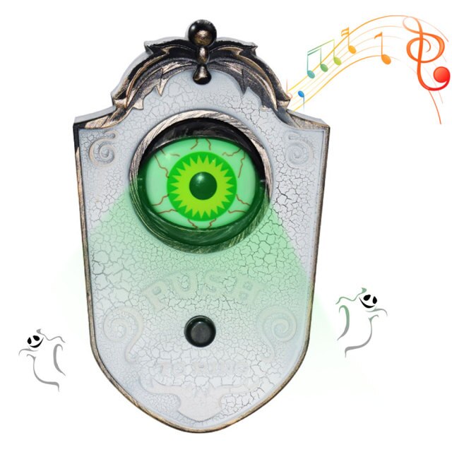 Rotating Eyes Bell Decor Scary Light Up Witch Toy Halloween for Party Haunted Outside House Prop Door Bell Animated Eyeball Door